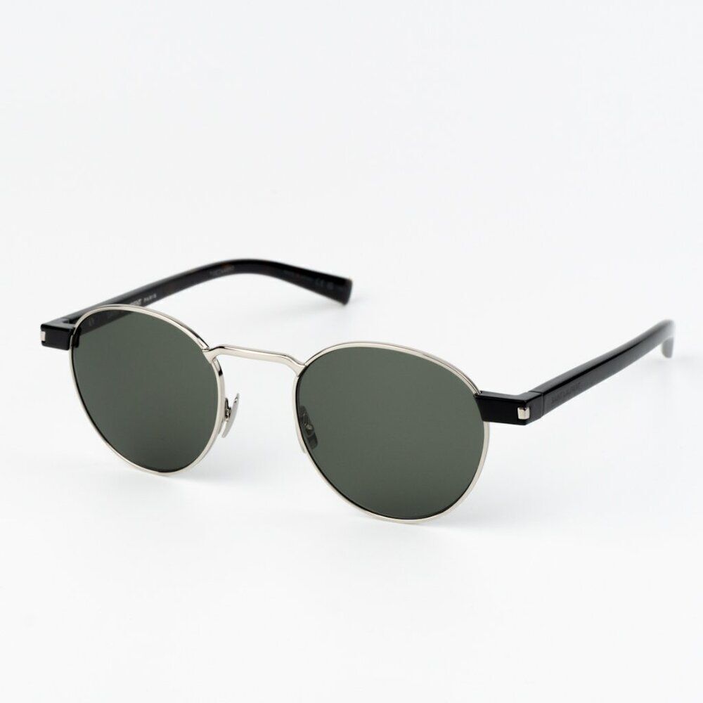 NEW Saint Laurent SL707 001 Silver Havana Grey Oval Unisex Sunglasses